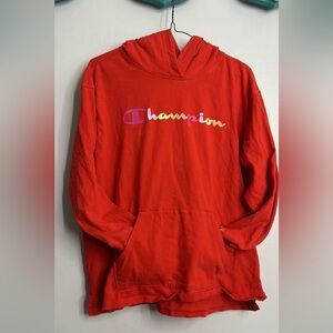 Champion Womens Heavyweight Jersey Pullover Hoodie, L, Red Flame